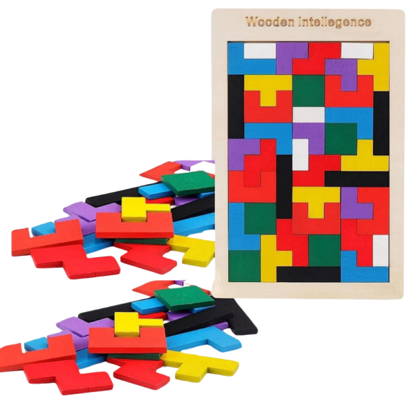 40 Pcs Wooden Puzzle Toy - Russian Blocks Puzzles for Kids Adults,Wooden Tetris Puzzle Brain Teasers Toy Tangram Jigsaw Intelligence Puzzle Educational Gift for Kids - Image 2