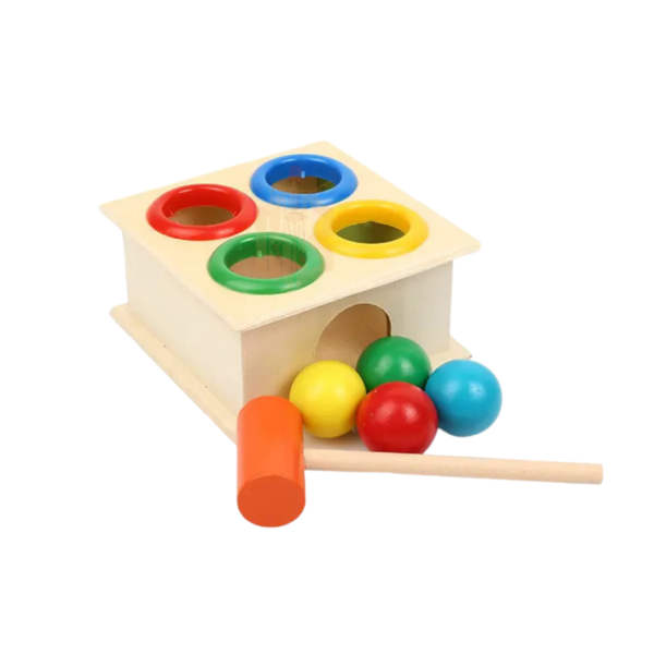 Wooden Hammer Ball Knock Pounding Bench with Box Case Fine Motor and Dexterity Skills Hand and Eye Co Ordination Skills with Colourful Balls Early Educational Toy Set for Kids 3 Years - Image 2