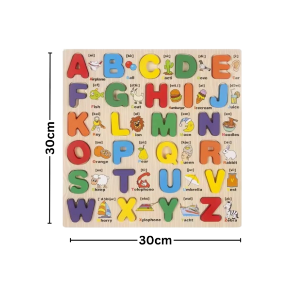 Wooden Capital Alphabet Puzzles with Pictures for Children, Montessori Educational Learning Letters Puzzle Board Toy - Image 2