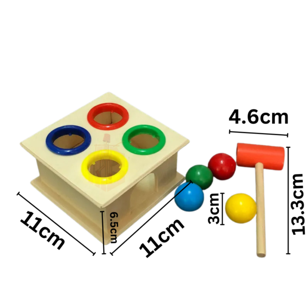 Wooden Hammer Ball Knock Pounding Bench with Box Case Fine Motor and Dexterity Skills Hand and Eye Co Ordination Skills with Colourful Balls Early Educational Toy Set for Kids 3 Years - Image 3