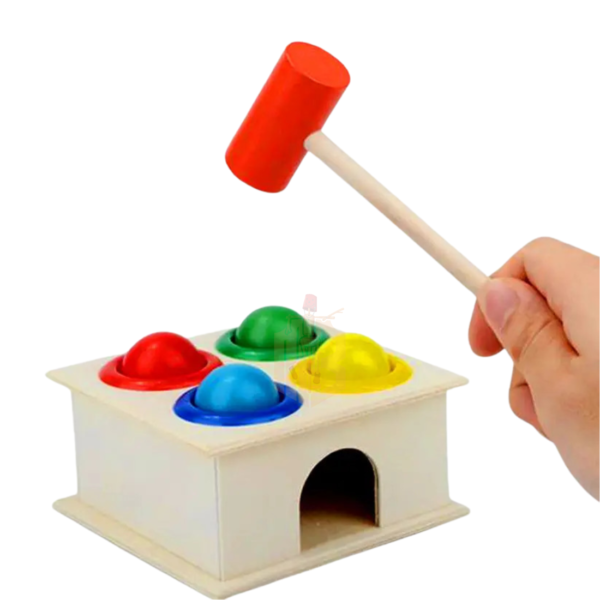 Wooden Hammer Ball Knock Pounding Bench with Box Case Fine Motor and Dexterity Skills Hand and Eye Co Ordination Skills with Colourful Balls Early Educational Toy Set for Kids 3 Years - Image 4