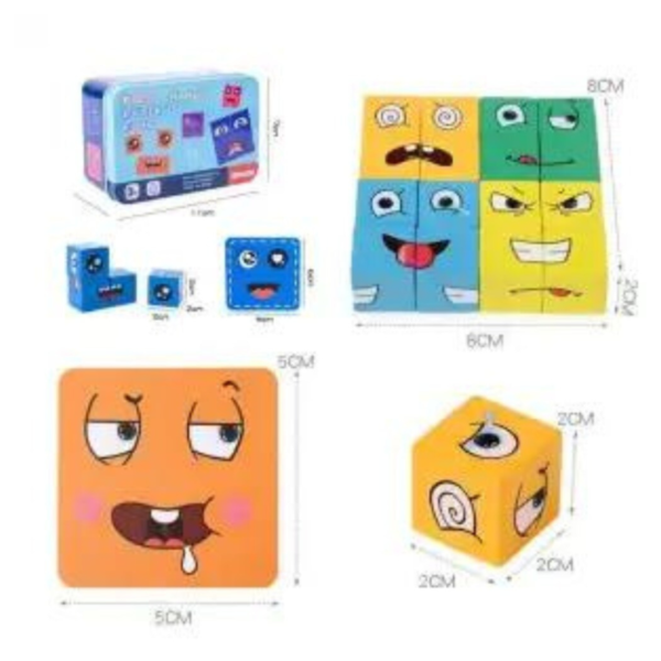 Face Changing Cube Building Blocks Puzzle, Wooden Rubik’s Cube Face Expression Toy, Educational Face Matching Family Board Game (16 Wooden Puzzles and 72 Cards) - Image 4