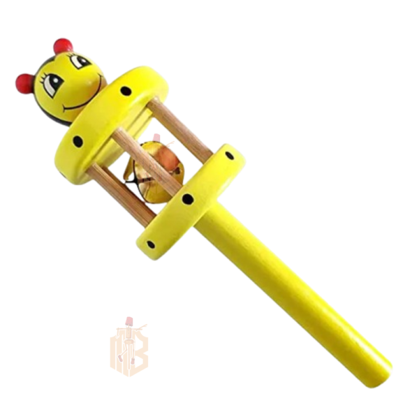 "Wooden Hand Bell Rattle Stick Toy – Colorful Musical Shaker for Babies & Kids, Montessori Sensory Development Toy" ( Pack of 1 Random Colour ) - Image 2