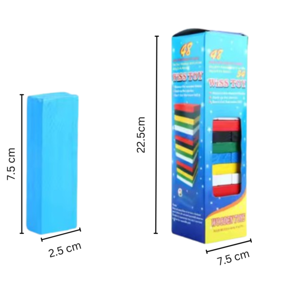 Wooden Blocks 54 Pcs 4 Dice Building Blocks Game Challenging Wooden Tumbling Tower, Wooden Stacking Toys with Dices Board Educational Puzzle Game for Adults and Kids - Image 2
