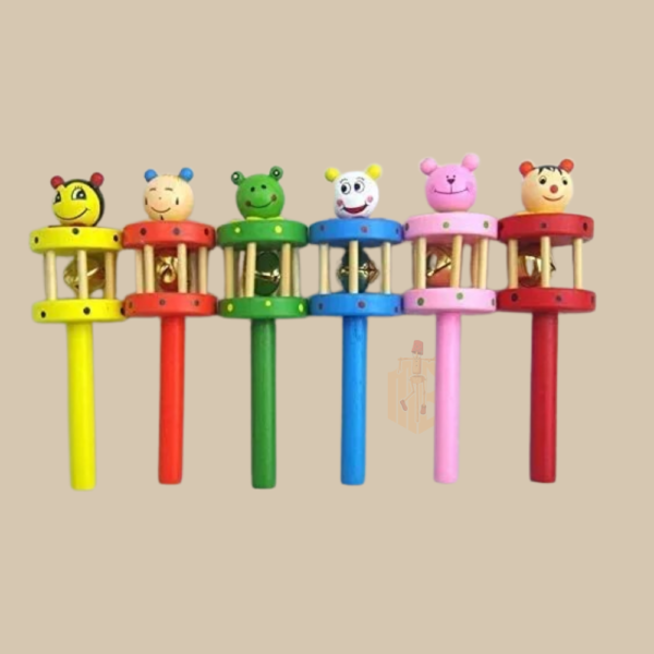 "Wooden Hand Bell Rattle Stick Toy – Colorful Musical Shaker for Babies & Kids, Montessori Sensory Development Toy" ( Pack of 1 Random Colour ) - Image 4