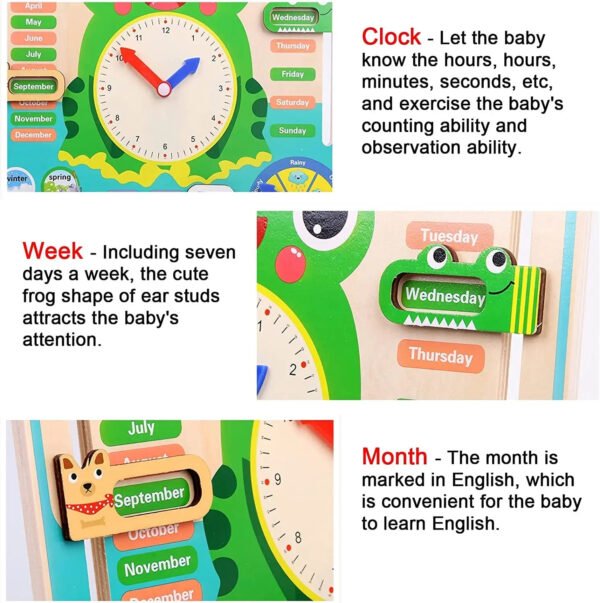 Mara Bommai Wooden Kids Learning Calendar Clock | Interactive Montessori Educational Toy for Toddlers | Teaches Time, Days, Months, Seasons & Weather" - Image 4