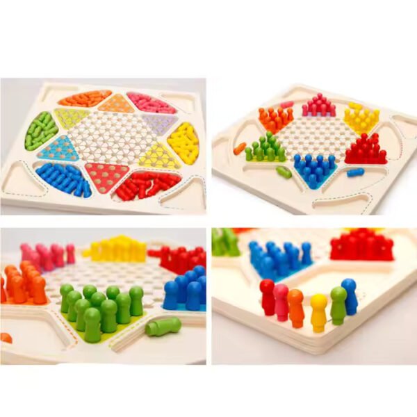 Chinese Checkers Game Set for Family Fun - Durable Wooden Board with 60 Colorful Pegs, 2-in-1 Game Set (Chinese Checkers & Ludo), Portable Storage Box for Up to 6 Players - Image 4