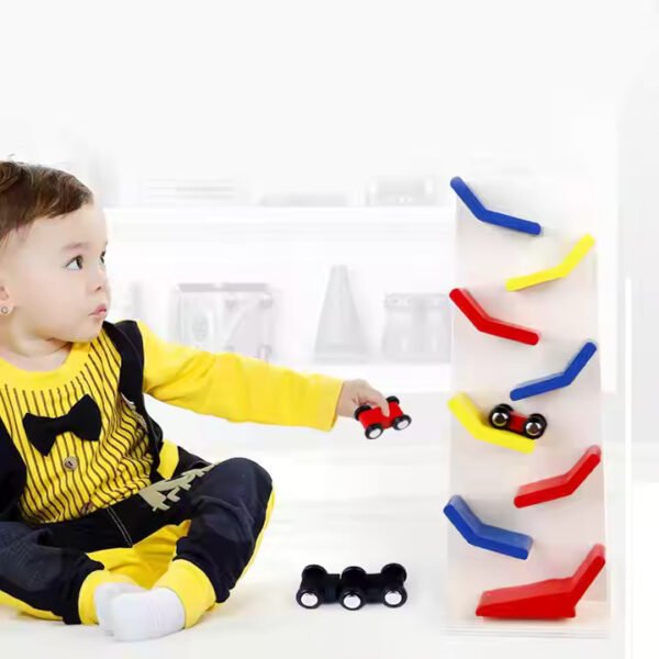 Mara Bommai Wooden Car Ramp Track Set, Wooden Slippery Cars (Sliding Car) Gravity Track Set for Toddlers | Indoor Game Set for Boys and Girls | Educational Motor Skills Toy for Kids Aged 3+ - Image 2