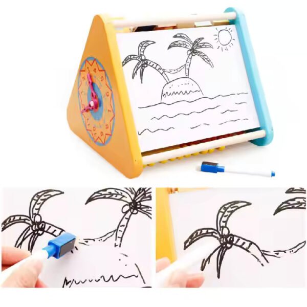 "5-in-1 Wooden Activity Triangle Centre | Alphabet, Abacus, Smiley Clock, Drawing Board & Blocks | Montessori Educational Toy for Toddlers & Kids (Multicolor, 1-5 Years)" - Image 4