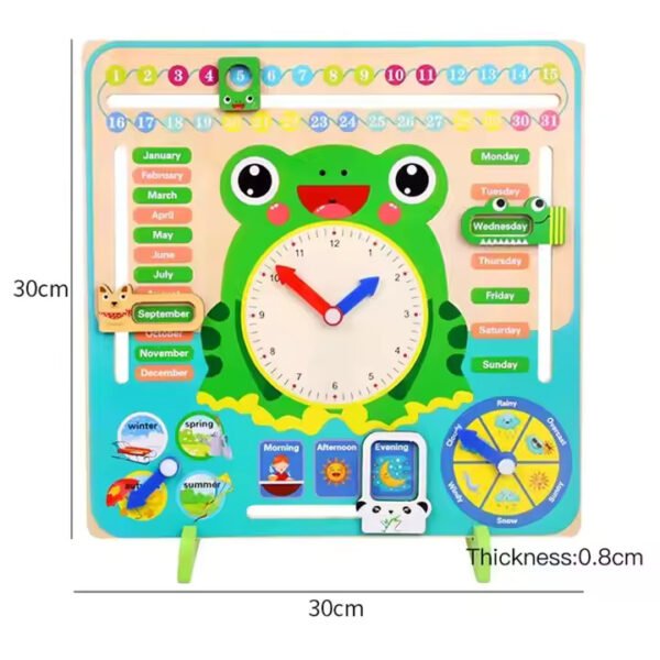 Mara Bommai Wooden Kids Learning Calendar Clock | Interactive Montessori Educational Toy for Toddlers | Teaches Time, Days, Months, Seasons & Weather" - Image 2