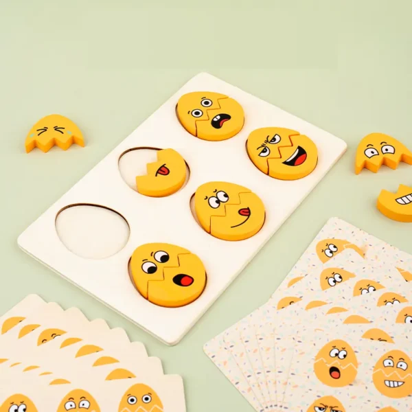 Mara Bommai Wooden Emoji Egg Matching Game – Double-Sided with 15 Cards (30 Themes) | Educational Puzzle Toy for Kids | Fun Learning for Cognitive & Emotional Development | Gift for Boys and Girls - Image 3