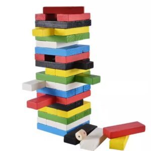 Wooden Blocks 54 Pcs 4 Dice Building Blocks Game Challenging Wooden Tumbling Tower, Wooden Stacking Toys with Dices Board Educational Puzzle Game for Adults and Kids
