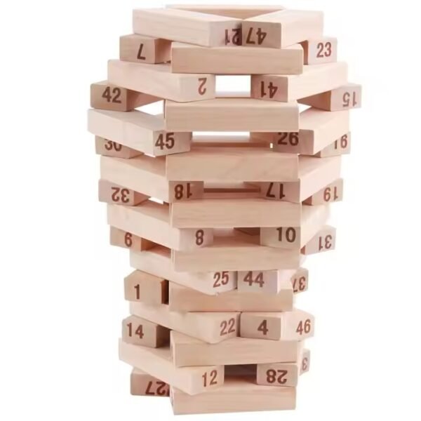 Wooden Tumbling Tower Game – Classic Stacking and Balancing Game for Kids and Adults, Includes 51 Wooden Blocks and 4 Dice for Extra Fun, Perfect for Family Game Night - Image 3