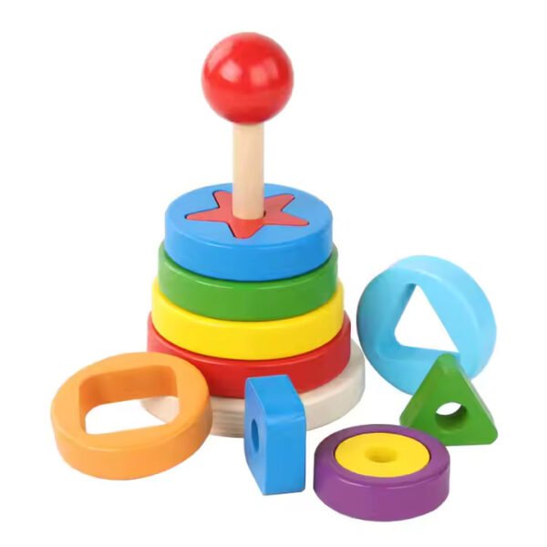 MARA BOMMAI Wooden Rainbow Stacking Ring Toy, Geometric Recognition Shape Sorter Activity Toy for Kids 3-6 Years | Educational Toy for Toddlers - Image 2