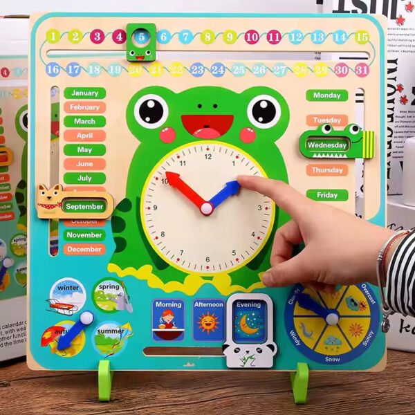 Mara Bommai Wooden Kids Learning Calendar Clock | Interactive Montessori Educational Toy for Toddlers | Teaches Time, Days, Months, Seasons & Weather" - Image 5