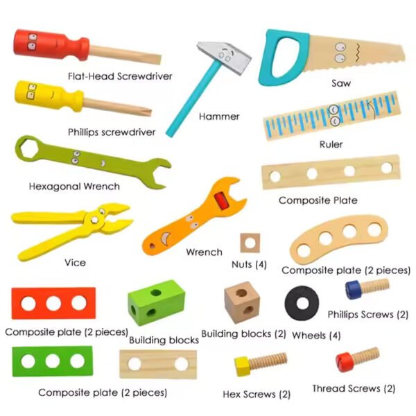 Mara Bommai Wooden 36-Piece Premium Simulation Tool Box Kit | Pretend Play Tool Set for Kids Ages 3+ | Realistic Toy Tools with Carrying Case, Wrench & More | STEM Skills Development for Boys & Girls - Image 4