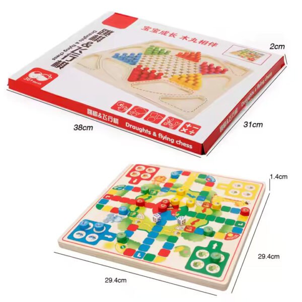Chinese Checkers Game Set for Family Fun - Durable Wooden Board with 60 Colorful Pegs, 2-in-1 Game Set (Chinese Checkers & Ludo), Portable Storage Box for Up to 6 Players - Image 3