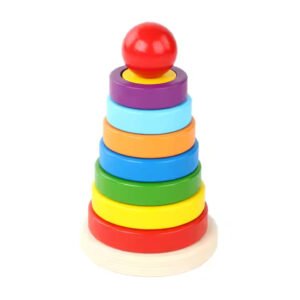 MARA BOMMAI Wooden Rainbow Stacking Ring Toy, Geometric Recognition Shape Sorter Activity Toy for Kids 3-6 Years | Educational Toy for Toddlers