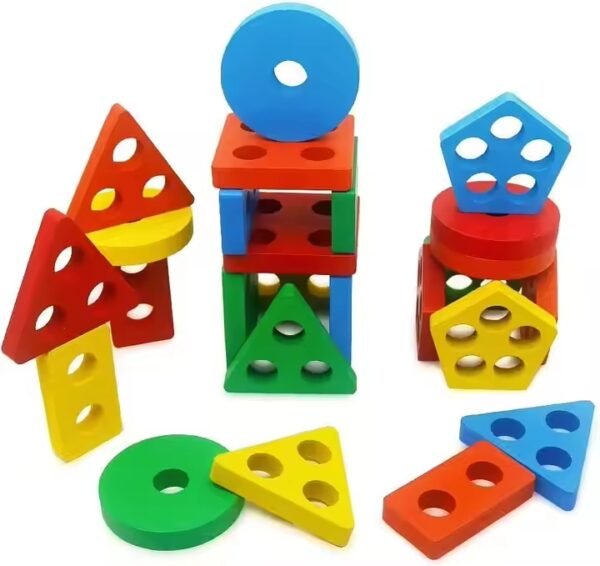 Montessori Wooden Shape Sorting Puzzle – Geometric Stacking & Matching Toy for Toddlers – Early Learning Educational Toy for Kids - Image 4