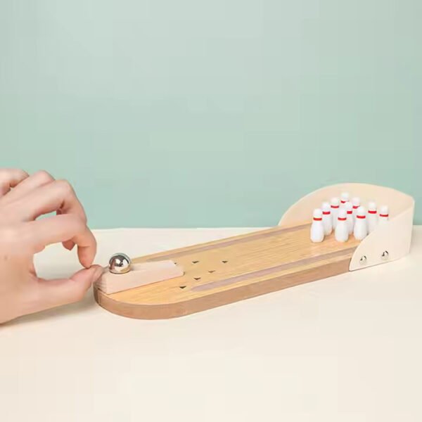 MARA BOMMAI Mini Desktop Bowling Game Set, Wooden Alley with 10 Pins and Metal Ball | Parent-Child Indoor Entertainment Game | Perfect for Kids Above 4 Year Old - Image 3