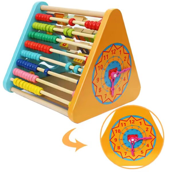 "5-in-1 Wooden Activity Triangle Centre | Alphabet, Abacus, Smiley Clock, Drawing Board & Blocks | Montessori Educational Toy for Toddlers & Kids (Multicolor, 1-5 Years)" - Image 5