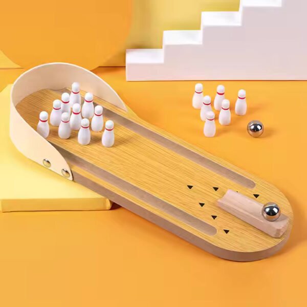 MARA BOMMAI Mini Desktop Bowling Game Set, Wooden Alley with 10 Pins and Metal Ball | Parent-Child Indoor Entertainment Game | Perfect for Kids Above 4 Year Old - Image 2