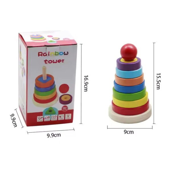 MARA BOMMAI Wooden Rainbow Stacking Ring Toy, Geometric Recognition Shape Sorter Activity Toy for Kids 3-6 Years | Educational Toy for Toddlers - Image 3