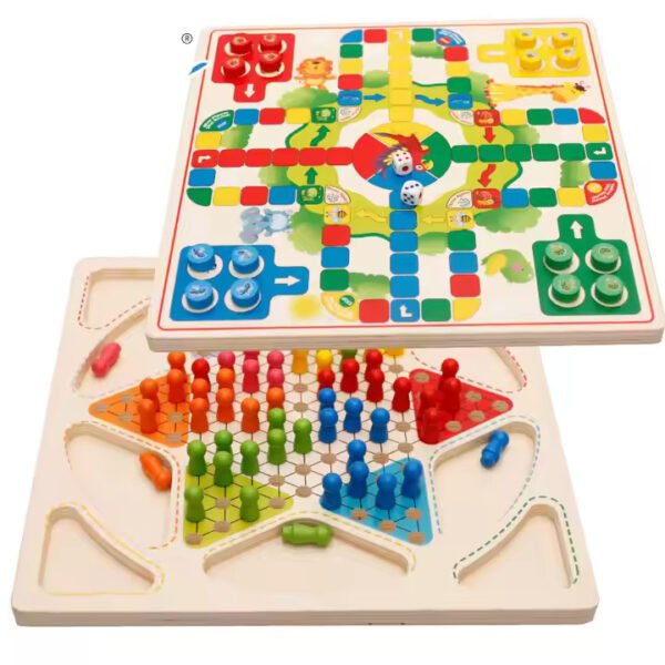 Chinese Checkers Game Set for Family Fun - Durable Wooden Board with 60 Colorful Pegs, 2-in-1 Game Set (Chinese Checkers & Ludo), Portable Storage Box for Up to 6 Players - Image 2