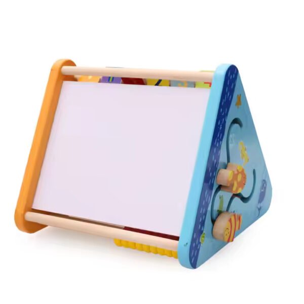 "5-in-1 Wooden Activity Triangle Centre | Alphabet, Abacus, Smiley Clock, Drawing Board & Blocks | Montessori Educational Toy for Toddlers & Kids (Multicolor, 1-5 Years)" - Image 7