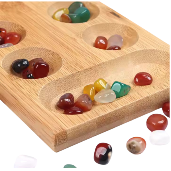Mara Bommai Wooden Pallanghuzi/Vamana Guntalu/Mancala Gemstone Board Game - Folding Wooden Handicrafts Set for Kids & Adults with with 50 Natural Stone - 6 Pit - Image 6