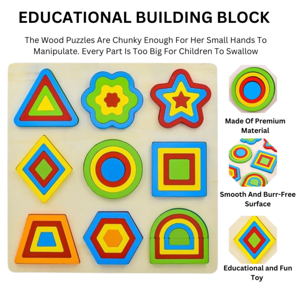 Mara Bommai Wooden Geometric Shapes Sorting Puzzle Board, Montessori Brain Teaser Puzzle Board with 9 Shapes with 4-Piece Layers Each, Educational Learning Toy for Kids 3+ Years - Image 2