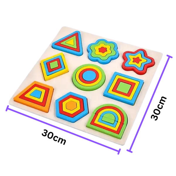 Mara Bommai Wooden Geometric Shapes Sorting Puzzle Board, Montessori Brain Teaser Puzzle Board with 9 Shapes with 4-Piece Layers Each, Educational Learning Toy for Kids 3+ Years - Image 4