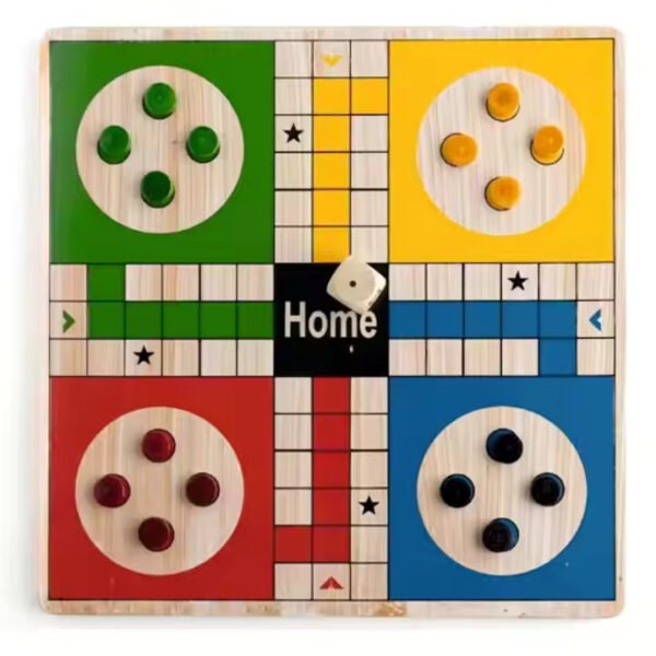 Mara Bommai Wooden 2-in-1 Ludo & Snakes and Ladders Premium Travel Board Game - 12x12 Inch | Fun for Kids & Adults