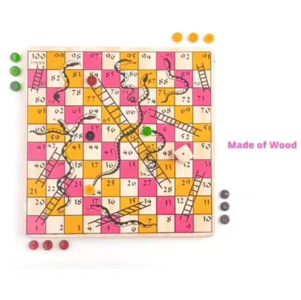 Mara Bommai Wooden 2-in-1 Ludo & Snakes and Ladders Premium Travel Board Game - 12x12 Inch | Fun for Kids & Adults - Image 3