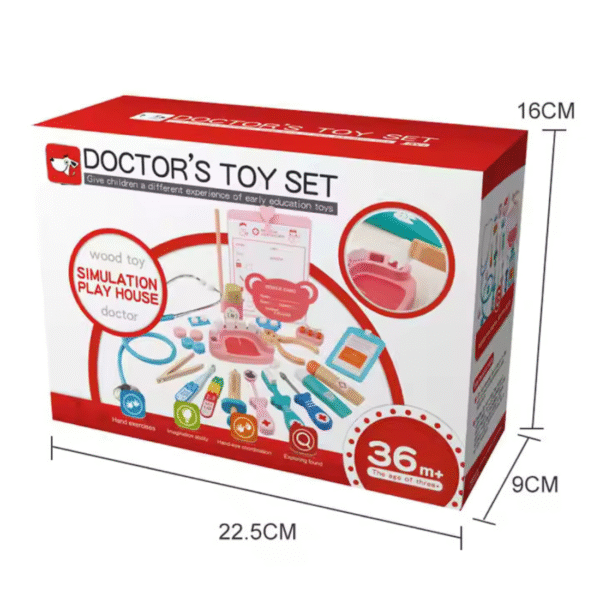 Mara Bommai Wooden Doctor Set for Kids – 36-Piece Wooden Pretend Play Kit with Stethoscope, Thermometer, Syringe & Dentist Tools – STEM Learning Doctor Kit for Toddlers & Role Play Fun - Image 2