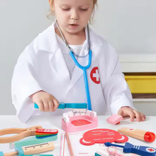 Mara Bommai Wooden Doctor Set for Kids – 36-Piece Wooden Pretend Play Kit with Stethoscope, Thermometer, Syringe & Dentist Tools – STEM Learning Doctor Kit for Toddlers & Role Play Fun - Image 4