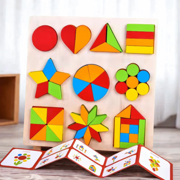 Mara Bommai Wooden Shapes Puzzle Learning Toy, Montessori Game Educational Toys for Kids, Intelligence Brain Teaser Puzzle Board with 10 Designer Shapes, Multicolour, 3+ Years (Pack of 1) - Image 4
