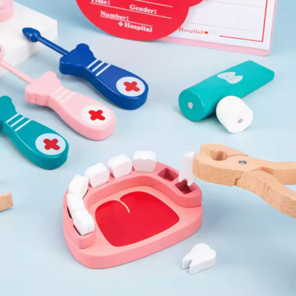 Mara Bommai Wooden Doctor Set for Kids – 36-Piece Wooden Pretend Play Kit with Stethoscope, Thermometer, Syringe & Dentist Tools – STEM Learning Doctor Kit for Toddlers & Role Play Fun - Image 6
