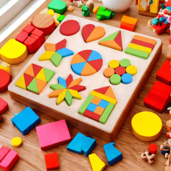 Mara Bommai Wooden Shapes Puzzle Learning Toy, Montessori Game Educational Toys for Kids, Intelligence Brain Teaser Puzzle Board with 10 Designer Shapes, Multicolour, 3+ Years (Pack of 1) - Image 3