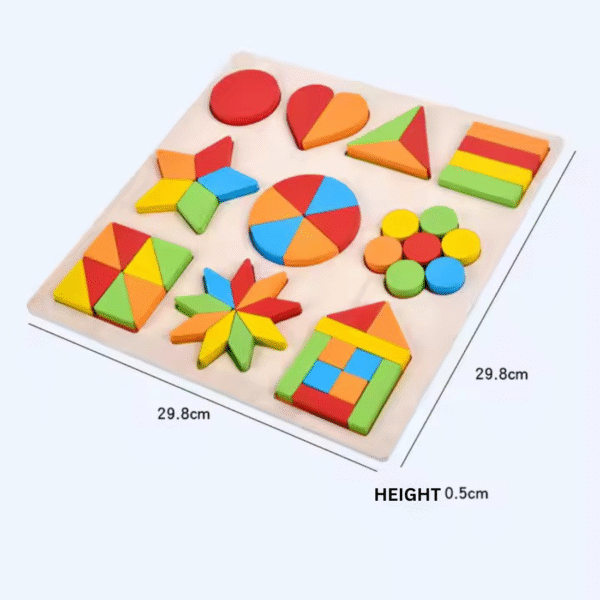 Mara Bommai Wooden Shapes Puzzle Learning Toy, Montessori Game Educational Toys for Kids, Intelligence Brain Teaser Puzzle Board with 10 Designer Shapes, Multicolour, 3+ Years (Pack of 1) - Image 2