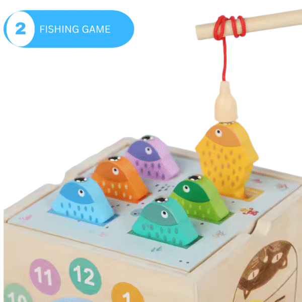 Mara Bommai® 8-in-1 Wooden Montessori Activity Cube Toy for Toddlers – Fishing, Carrot Harvest, Shape Sorter, Worm Catching, Bead Maze – Educational Learning Toy for Kids Age 2+ - Image 9