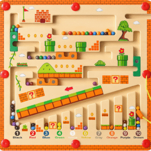 Mara Bommai Wooden Magnetic Maze Board for Kids 3+ | Super Mario Color & Number Matching Puzzle | Fine Motor Skill Educational Toy for Boys & Girls