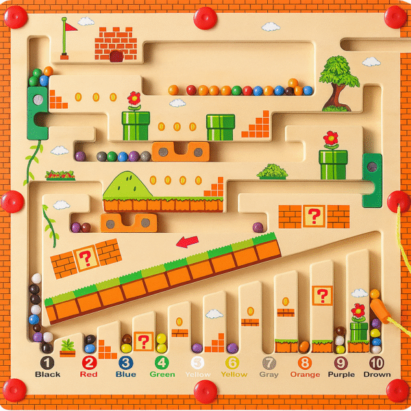 Mara Bommai Wooden Magnetic Maze Board for Kids 3+ | Super Mario Color & Number Matching Puzzle | Fine Motor Skill Educational Toy for Boys & Girls