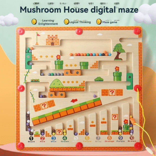 Mara Bommai Wooden Magnetic Maze Board for Kids 3+ | Super Mario Color & Number Matching Puzzle | Fine Motor Skill Educational Toy for Boys & Girls - Image 2