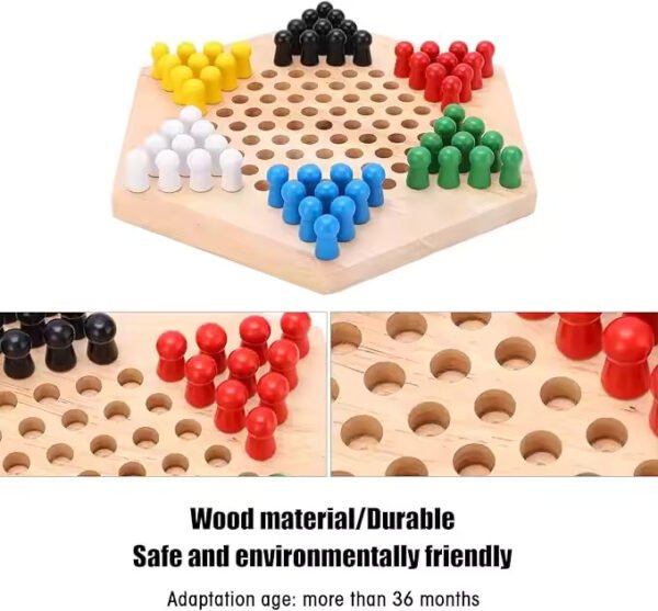 MARA BOMMAI - Wooden Chinese Checkers Hexagon with Wooden Marbles Board Games Superb Family Game Perfect Adults and Kids Gift Fun Toys 3+ Years (Small Chinese Checkers) - Image 3