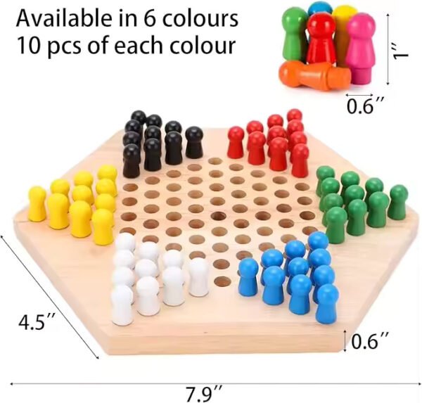 MARA BOMMAI - Wooden Chinese Checkers Hexagon with Wooden Marbles Board Games Superb Family Game Perfect Adults and Kids Gift Fun Toys 3+ Years (Small Chinese Checkers) - Image 4
