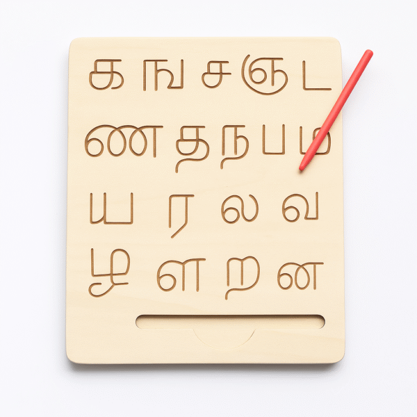 Mara Bommai Double-Sided Wooden Tamil Letters Tracing Board – Uyir & Mei Ezhuthukkal Learning Toy - Image 3
