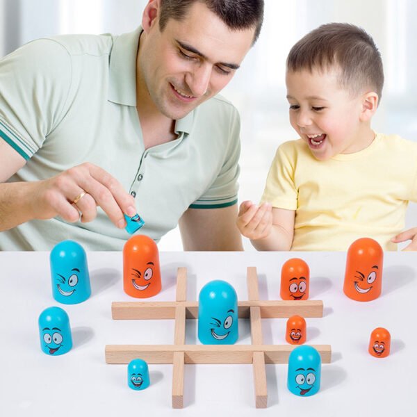 Mara Bommai - Wooden Tic Tac Toe Game with Funny Face Pieces – Montessori Educational Board Game for Kids, Family & Party Fun - Image 5