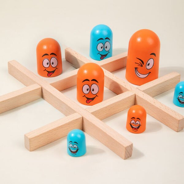 Mara Bommai - Wooden Tic Tac Toe Game with Funny Face Pieces – Montessori Educational Board Game for Kids, Family & Party Fun - Image 3