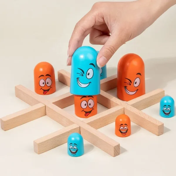 Mara Bommai - Wooden Tic Tac Toe Game with Funny Face Pieces – Montessori Educational Board Game for Kids, Family & Party Fun - Image 4